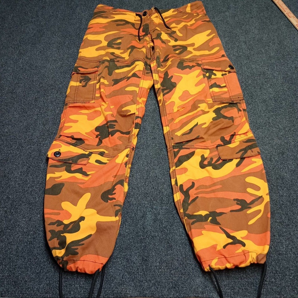 Rothco Camo Cargo Pants Women XXS Orange Camouflage Jogger Elastic Baggy Stretch